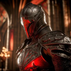 With armor that shines like gold, a champion of honor and valor, the knight stands firm and ready to pursue glorious and righteous quests