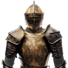 A close-up, half-body portrait of a medieval knight in golden armor, isolated on a transparent background, available as a PNG image