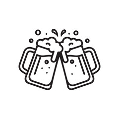 Two beer mugs clinking together in a celebratory toast design