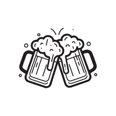 Two frothy beer mugs clinking together in a celebratory toast
