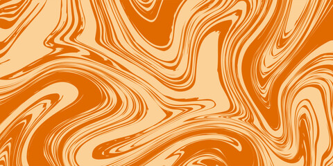 Retro caramel line background. Salted caramel liquid desert texture. Wavy swirl candy pattern for poster, cover, banner, pamphlet. Orange nougat hippie wallpaper in 60s or 70s style. Vector