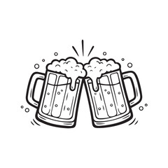 Cheers to good times two overflowing beer mugs in a sketch style