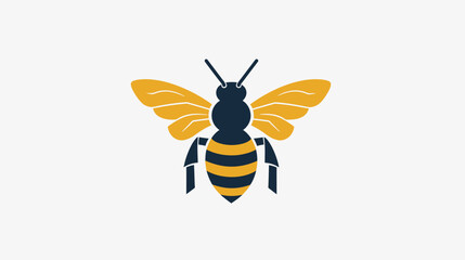 Stylized bee with yellow wings and black-and-yellow striped body