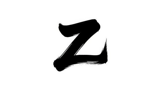 The letter Z hand-painted in bold black ink with a dynamic brush stroke style on a clean white background. - Powered by Adobe