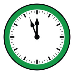 Vector art of clock with green border showing almost eleven oclock