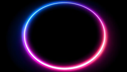 Vibrant neon oval frame glowing with electric blue and magenta hues against a deep black background