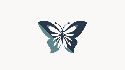 Minimalist dark blue and teal butterfly logo on a white background