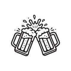 Cheers to good times a black and white illustration of beer mugs