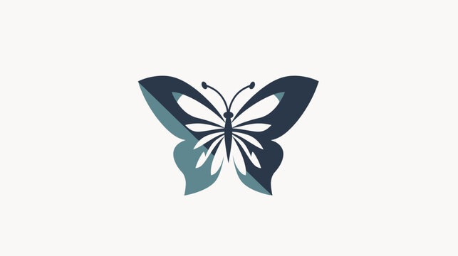 Minimalist dark blue and teal butterfly logo on a white background