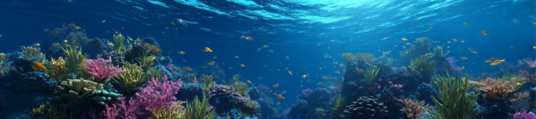 Fototapeta premium Underwater coral reef adventure ocean hdr panorama vibrant marine life