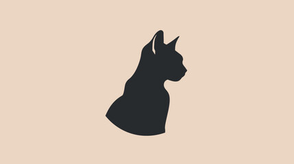Black cat silhouette, profile view, on a muted beige background