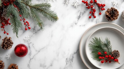 Discover an Elegant Christmas Table Decor that features Pine and beautiful Ornaments