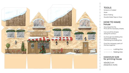 Kids craft winter paper house. Cut and glue cartoon 3D toy doll house. Building paper craft model. Printable template © Leyasw