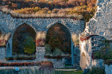Ruins of Alvastra Abbey during autumn. This Cistercian monastery was founded in 1143 at Alvastra in county Östergötland, Sweden