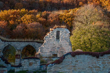 Ruins of Alvastra Abbey during autumn. This Cistercian monastery was founded in 1143 at Alvastra in county Östergötland, Sweden