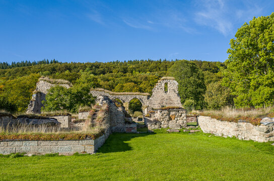 Ruins of Alvastra Abbey during autumn. This Cistercian monastery was founded in 1143 at Alvastra in county &Ouml;sterg&ouml;tland, Sweden