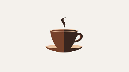 A minimalist illustration of a steaming brown coffee cup and saucer on a light background