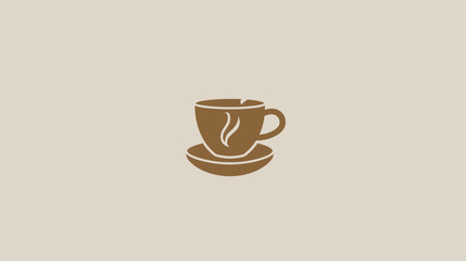 A simple brown silhouette of a steaming coffee cup on a saucer, set against a muted backdrop