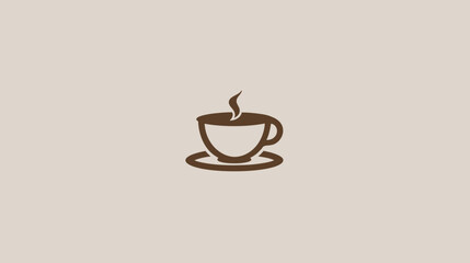A simple brown icon of a steaming coffee cup sits on a saucer