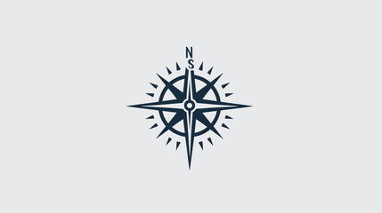 A minimalist dark blue compass rose design on a light gray background