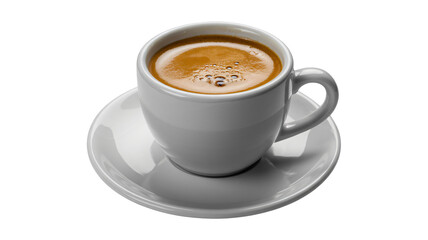 Naklejka premium Steaming espresso cup with rich crema, perfect morning energy boost