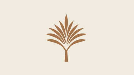 A minimalist brown palm frond silhouette against a light beige background