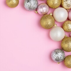 An Elegant Christmas Ornament Collection displayed beautifully on a Pink Background