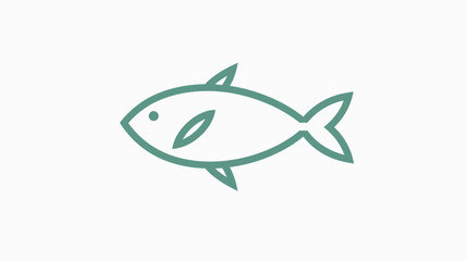 Simple teal outline of a fish with a dot for an eye, on a white background