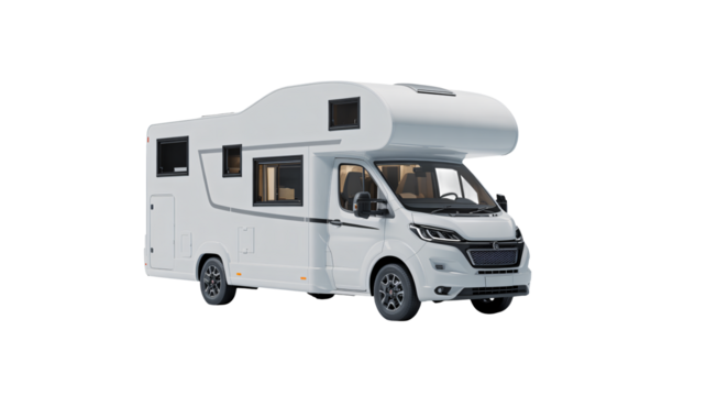 Modern white campervan ready for adventurous travel and road trips