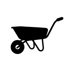 Simple silhouette illustration of a black wheelbarrow for gardening work