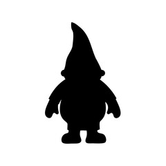 Full body silhouette of a gnome wearing a hat, isolated on white
