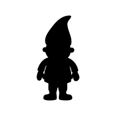 Silhouette of a garden gnome with pointed hat standing on white background