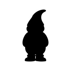 Silhouette of a whimsical garden gnome wearing a pointed hat standing still