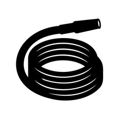 Black garden hose neatly coiled and ready for watering plants, design symbol