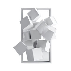 White Cubes Floating in Rectangular Frame