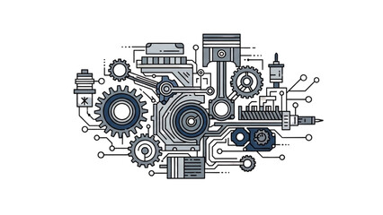 Intricate Mechanical Engineering and Digital Technology Integration Abstract Design