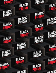 A dynamic pattern of numerous black ribbons proudly displays 'Black Friday' words, ideal for a grand sale promotion.
