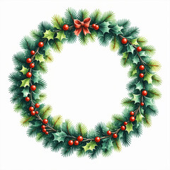 Fototapeta premium Christmas wreath for door and interior decoration for Merry Christmas and happy new year. winter holidays. watercolor drawing. artificial intelligence generator, AI, neural network image. background f