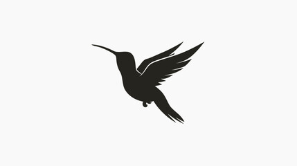 Silhouette of a hummingbird in flight, wings spread, long beak © Mangku