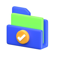 3D Rendered Folder with Checkmark Icon for Organized Document Management