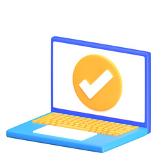 Cartoon Style Complete Laptop with Checkmark Icon 3D Render Illustration