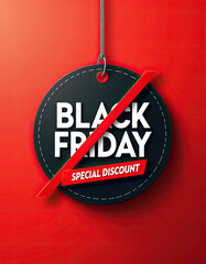 A black tag displays a special discount, with "Black Friday" text crossed by a red line, hanging clearly against a vibrant red background.