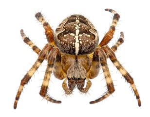 Obraz premium Close-up view of an orb-weaver spider, centered against white