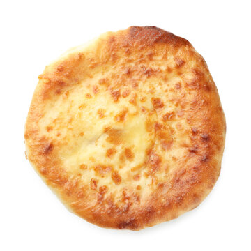 One delicious Megrelian khachapuri isolated on white, top view