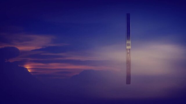 Dhamma wheel transforming from full view to side profile in a vibrant sky with clouds, spiritual symbol of buddhism footage