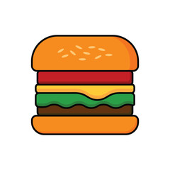 Burger Colored Outline Vector Icon for Fast Food and Restaurant Design