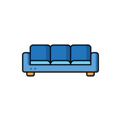 Sofa Colored Outline Vector Icon for Interior Furniture and Home Design