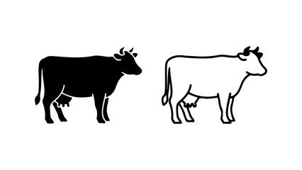Cow outline and silhouette with transparent background