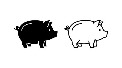 Pig icons with outline and solid fill with transparent background