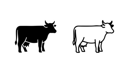Cow silhouette and outline with transparent background